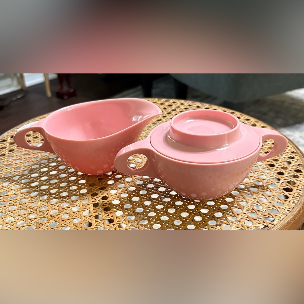 Vintage Holiday melamine covered sugar and creamer